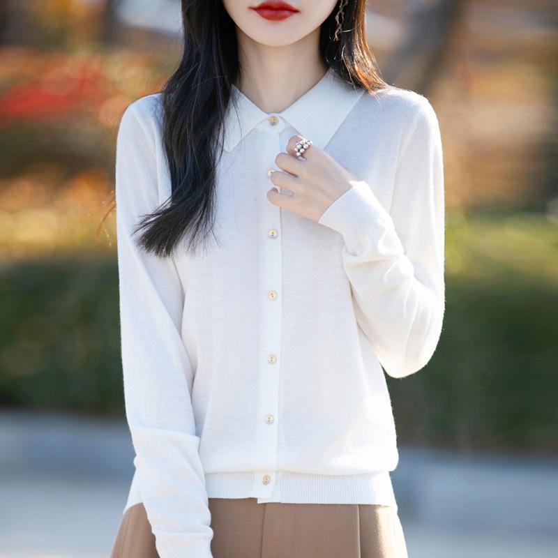 Polo Collar Knitted Cardigan: Slim Fit, Solid Color, Versatile for Spring & Autumn Women's Business Casual Wear