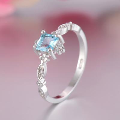 Hot Sales Source European and American Ring Ring Women Diamond Blue Crystal Square Ring