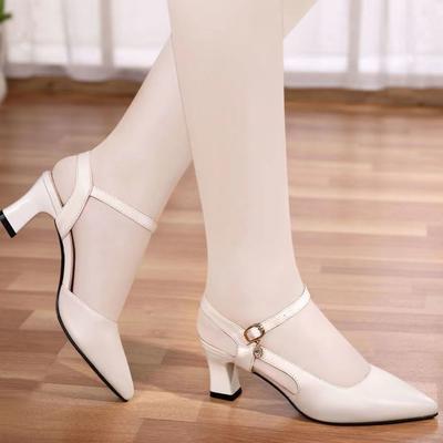 One-character Buckle High-heeled Sandals Women's Shoes 2025 Spring New Casual Thick-soled Bag Head Pointed Comfortable Fairy Style
