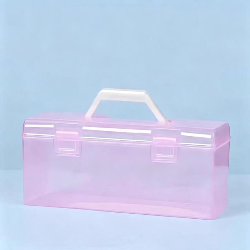 Clear Plastic Storage Box Transparent Desk Organizer Pen Holder with Handle for Home Office School Stationery Storage