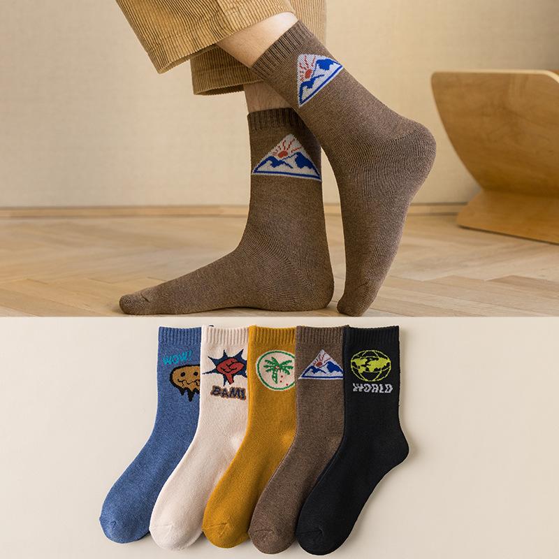 5Pairs Winter Men's Merino Wool Socks Super Thick Warm High Quality Harajuku Retro Snow Casual Antifreeze Cashmere Socks Men