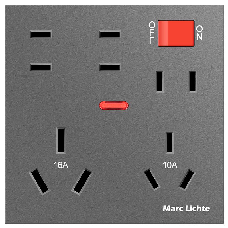86-Type Concealed 16A High-Power AC Wall Socket with 10A Two/Three-Pin Plug and Switch