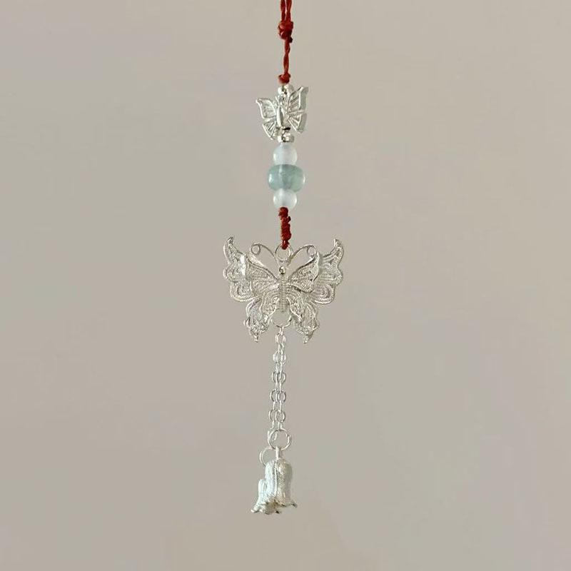 Blue Water Drop Pendant, Butterfly Flower Necklace, Simple and Versatile Necklace.