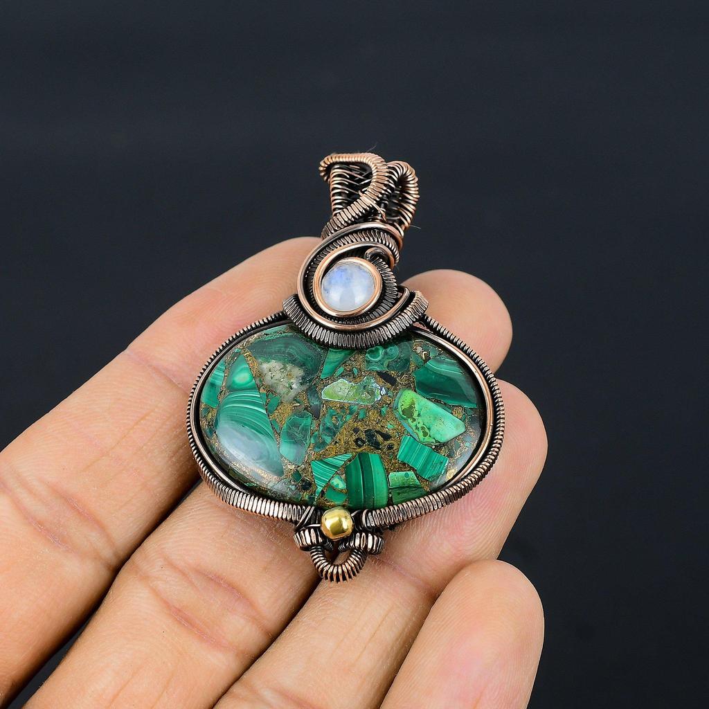Copper Malachite Jewelry, 999 Copper Wire Wrapped Pendant Handmade Gemstone Jewelry, Gifts For Wife Brand New Pendant