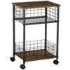 Industrial Design Kitchen Cart 1 Shelf 1 Storage Basket 4 Wheels 40 cm x 30 cm x 62 cm Steel Black + Brown