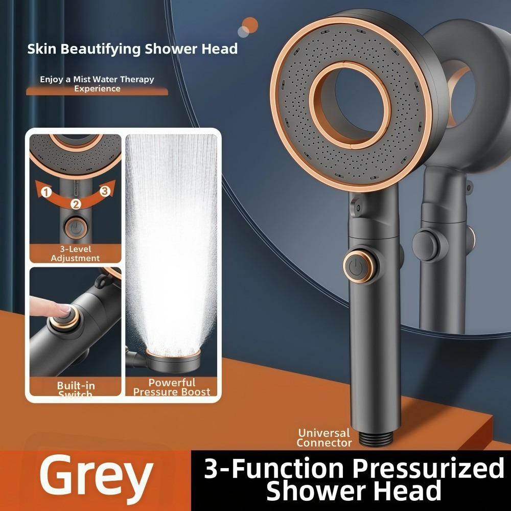 

Adjustable in 3 Levels High-pressure Shower Head Anti-scalding Common Interface Pressurized Shower Head One-click Water Stop