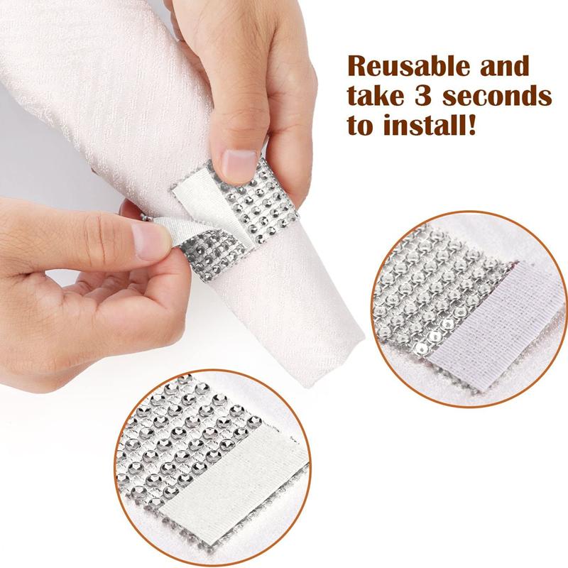 New 100PCS Rhinestone Napkin Rings Bling Decoration Gifts Wedding Dinner Elegant Gold Sliver Napkin Rings Holder Party Supplies