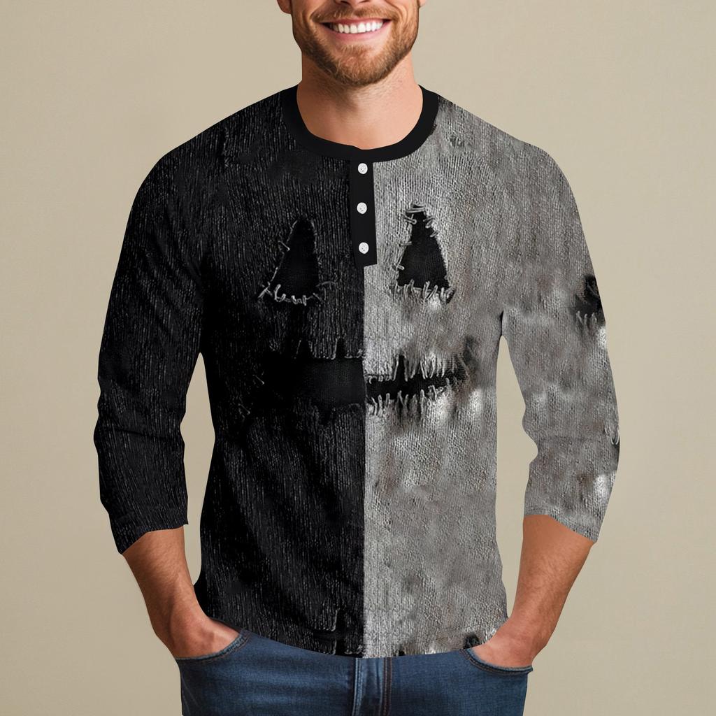 Men's Halloween Printed  Collar Three-Quarter Sleeve