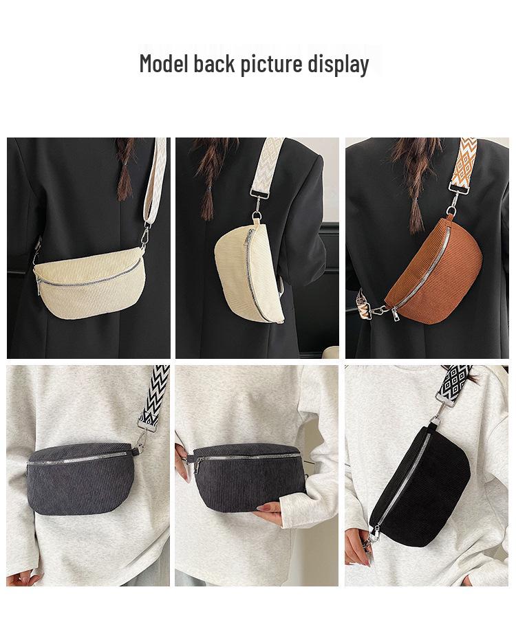 Women's 2025 Canvas Corduroy Waist Bag - Large Capacity, Trendy Street Style, Single Shoulder, Crossbody Bag.