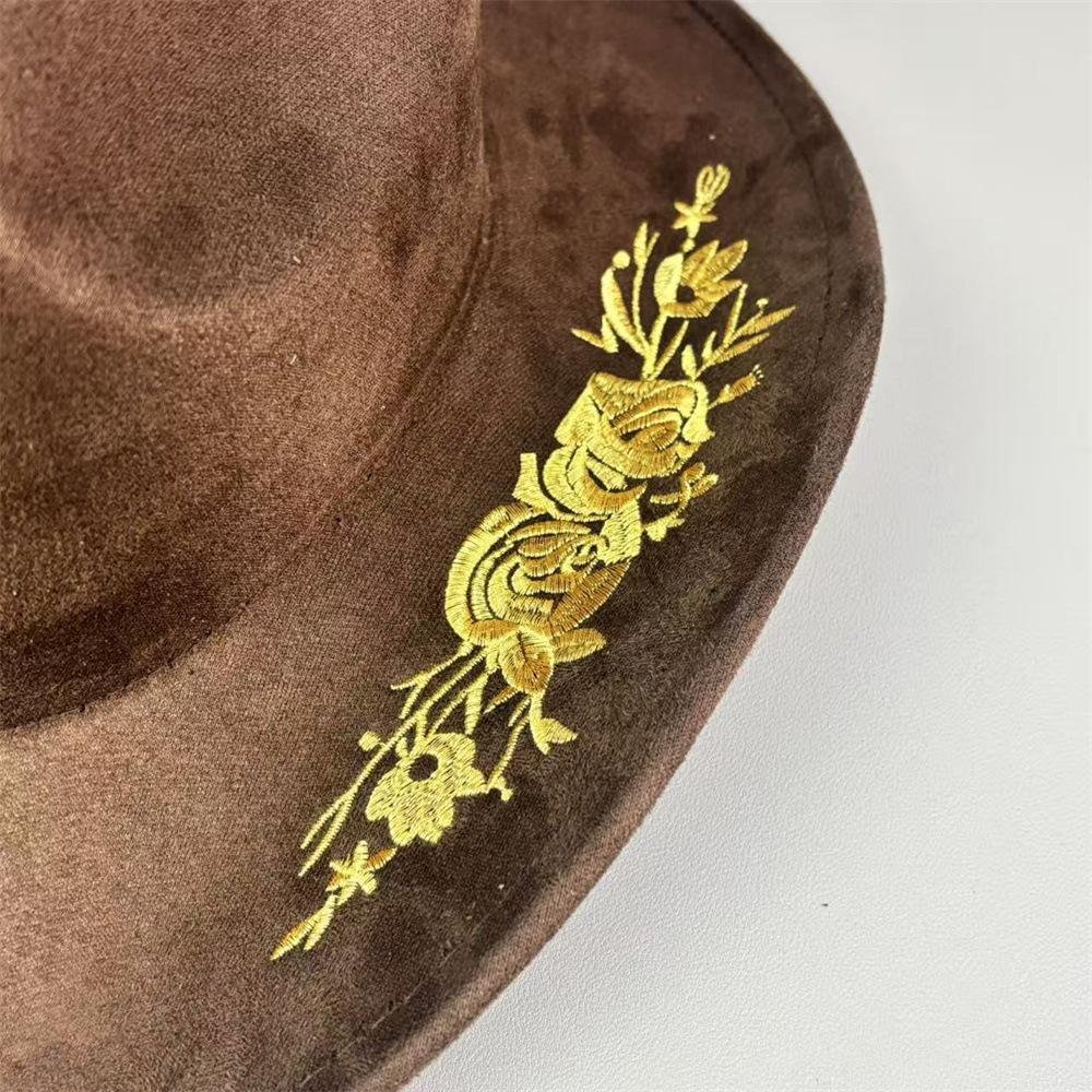 Popular European and American Classic Suede Western Cowboy Hat Men's and Women's Big Brim Embroidered Outdoor Sun Hat