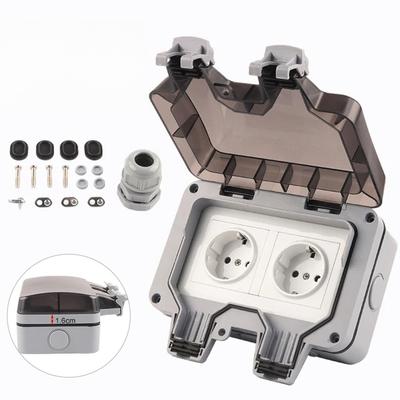 IP66 Dustproof Waterproof Outdoor Wall Power Socket 16A EU Standard  Socket  AC 250V  For Home Workshop Double Panel Socket
