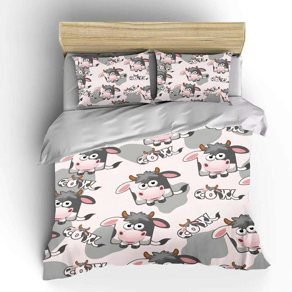 Cute Cartoon Cow Pattern Pattern Duvet Cover Set Digital Print Colorful Polyester Bedding with Zipper Closur for Kids Gifts