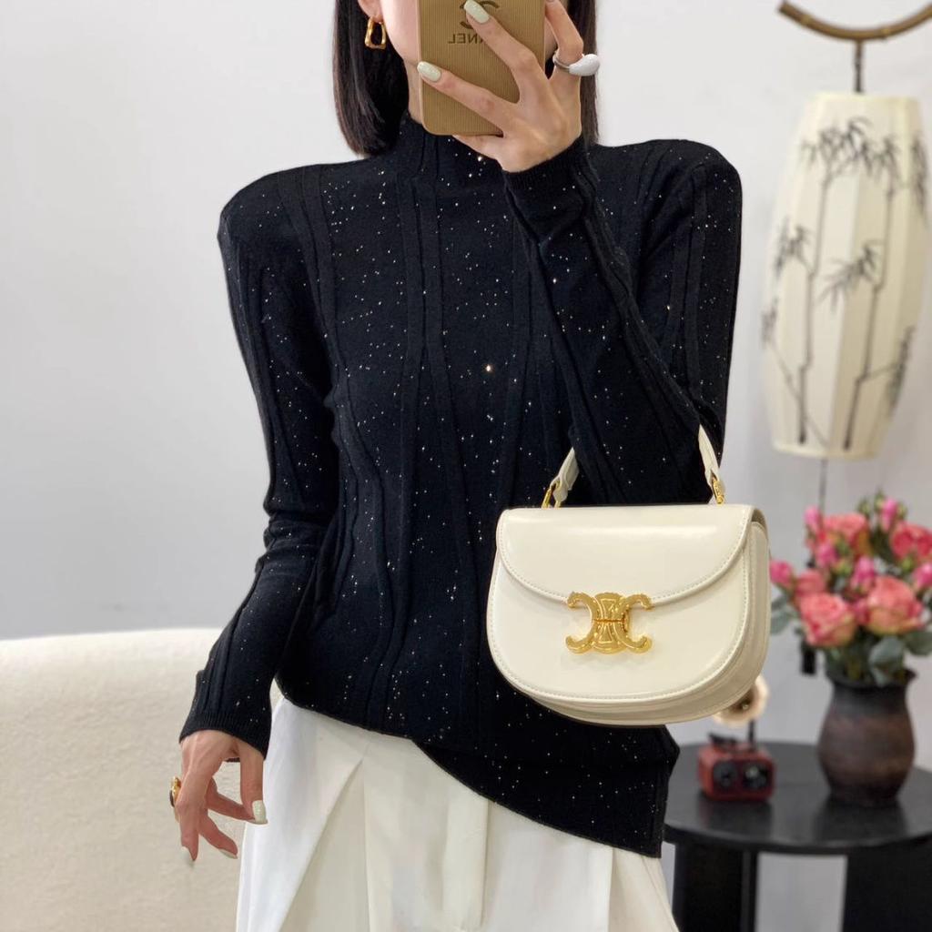 Women's Autumn New Clothes High-End Chic Beautiful Starry Sky Half Turtleneck Slim Knitwear