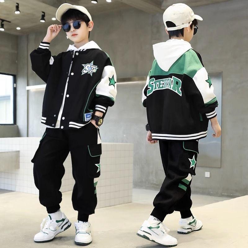 Children's Clothing Handsome Boys Spring Corduroy Zipper Long-sleeved Leisure Sports Two-piece Spring and Autumn Suit
