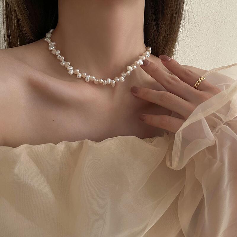 Baroque Pearl Necklace For Women Simple  Collarbone Chain White Choker Necklaces Wedding Jewelry