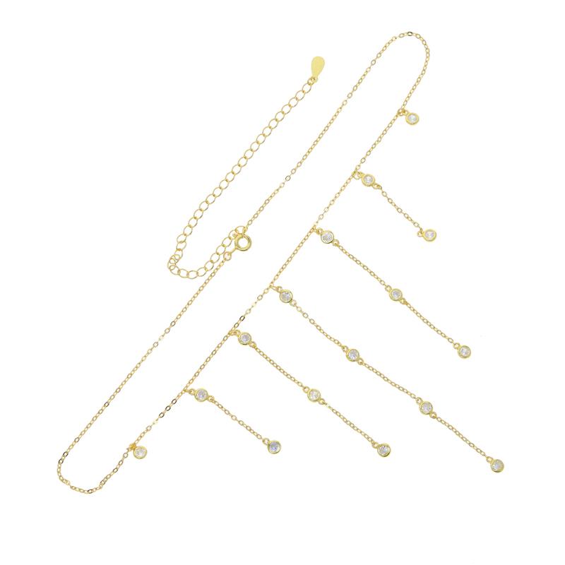 Bling Fashion Design Women Jewelry CZ Y Lariat Long Short Tassel Chain Choker Necklace