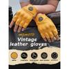 MJMOTO Retro Leder Motorrad Halbfingerhandschuhe Touchscreen Motocross Handschuhe Hartschalen Schutz Motorradhandschuh Atmungsaktiv