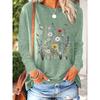 Top holgado de manga larga con cuello redondo y estampado floral para mujer