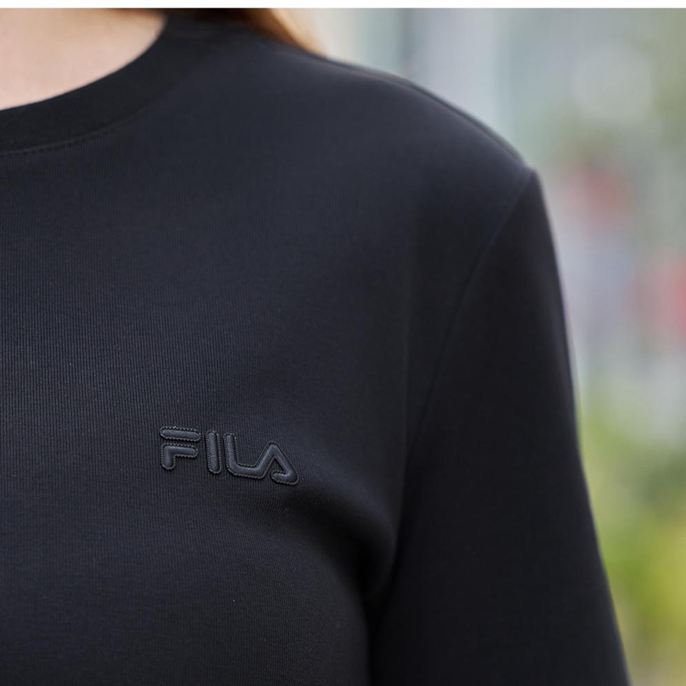 FILA Original Goddess Split Dress II Fashion Simple Slim Knit Short Sleeve Dress Women dresses Black F51W529314F-BK