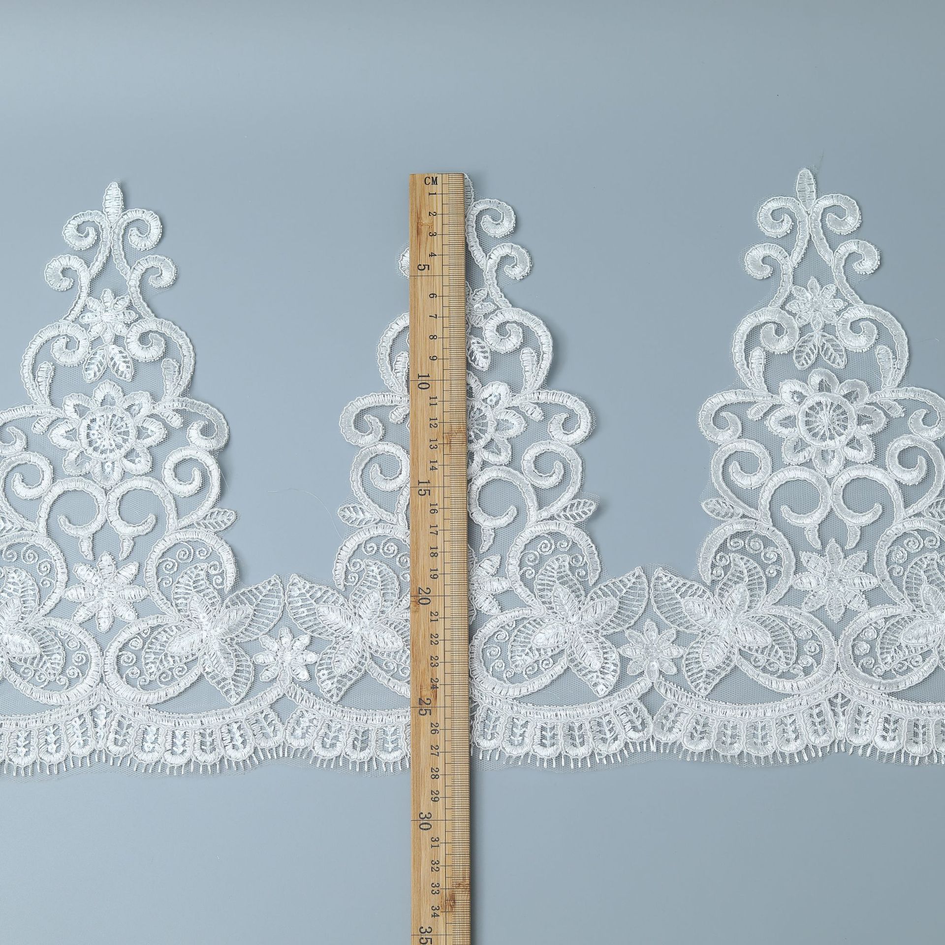 

Children S Dress Princess Dress Hem Beads Lace Car Bone Lace Wedding Dress Performance Dress Lace Accessories 28Cm White/transparent sheet, width 28CM