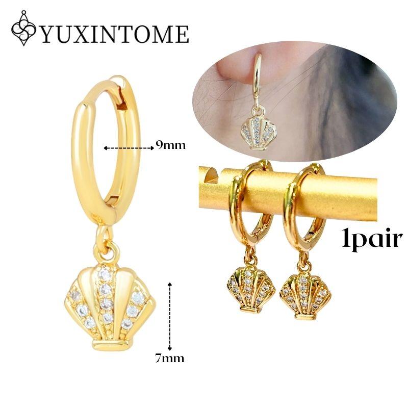 YUXINTOME 925 Silver Ear Needle Zircon Hoop gold Earrings For Women Square Plate Pendant Cutout Heart Earrings Fashion Jewelry