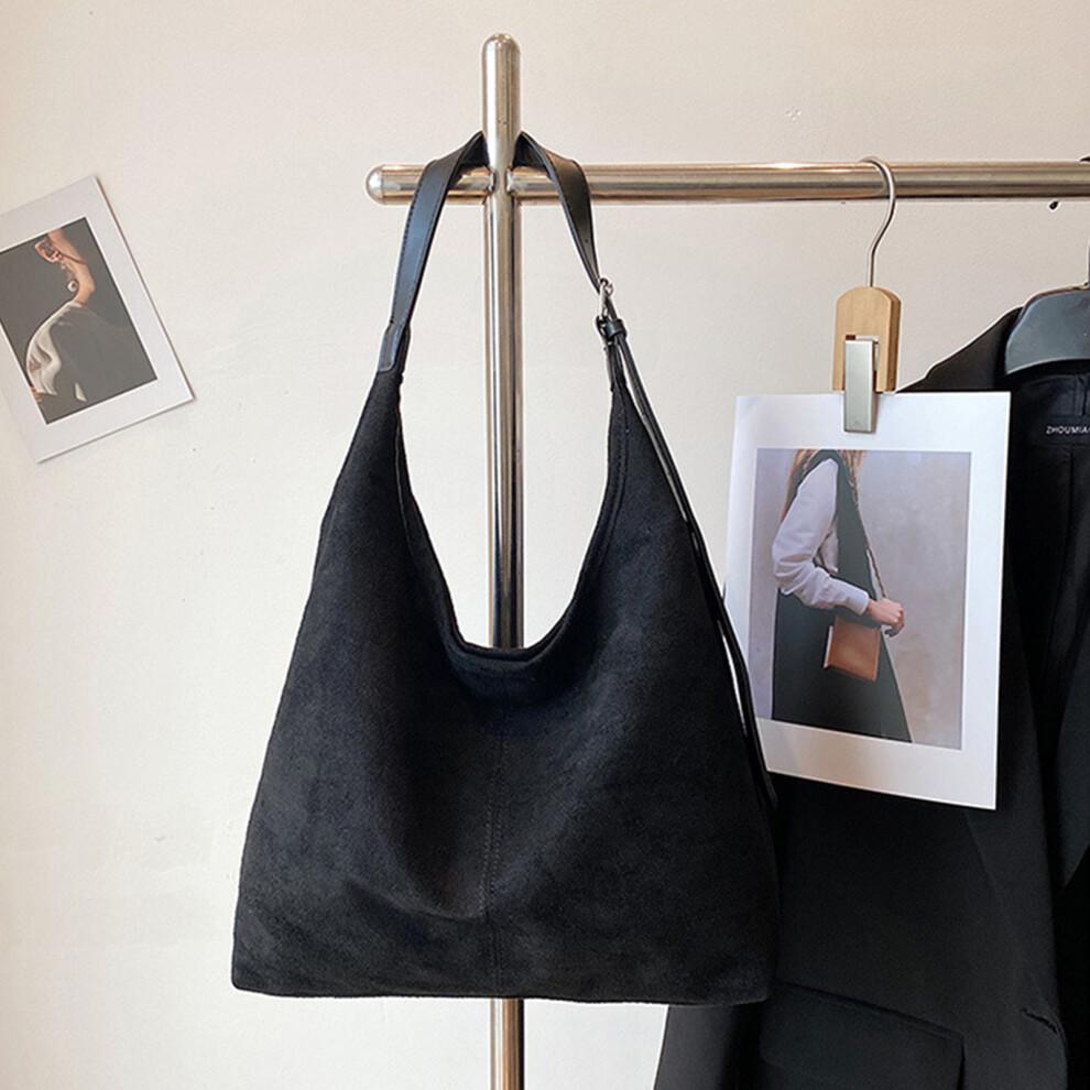 (Black) Casual Large Capacity Suede Bag