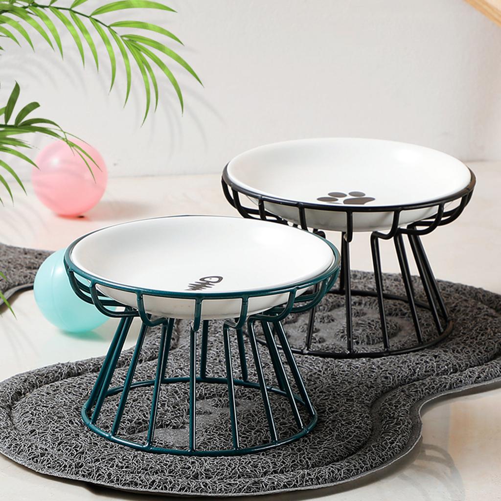 Pet Food Plate and Rack Set Whisker-Friendly Anti-Vomit Cat Plate Set for Cats and Small Dogs