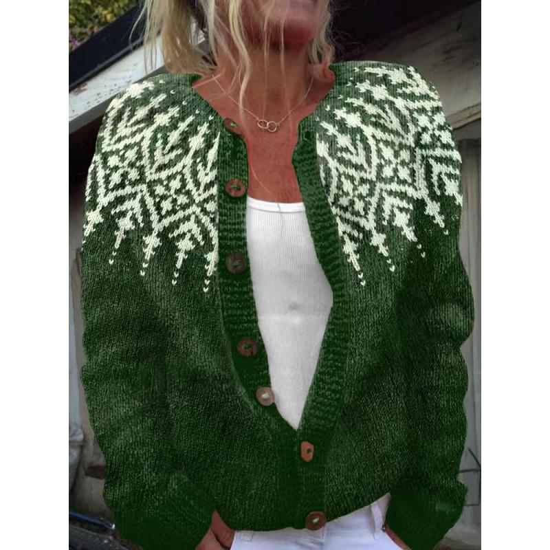 Womens Color Block Knit Cardigan Loose Fit Long Sleeve Geometric Casual Commute Style