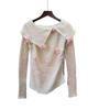 Autumn and Winter New Pink Three-dimensional Flower Shoulder Sweater Pullover Slim Temperament Knitted Sweater Top Women