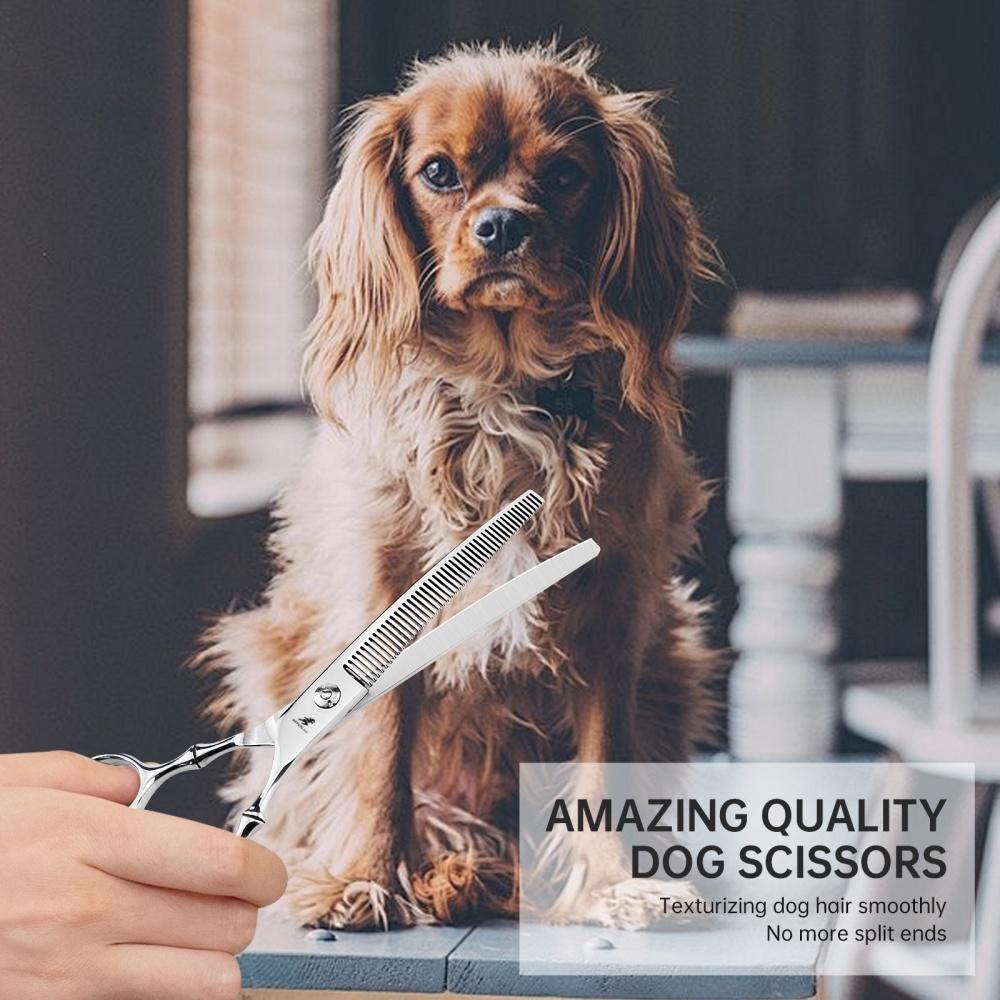 Hundeschere zum Trimmen Edelstahl 7" Professionelle Haustierschere Gebogene Ausdünnungsschere für Hundefriseur Heruntergebogene Ausdünnungsschere
