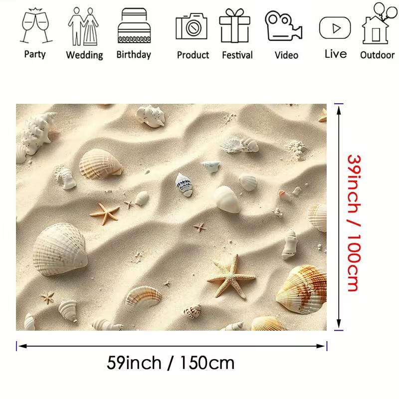 Ästhetischer 2D-Strand-Wandteppich, Sand mit Muschel- & Seestern-Hintergrund