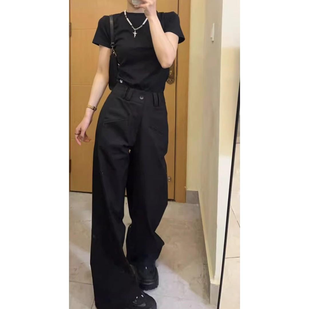 Plus Size Women s Black Wide-Leg High Waist Pants - Autumn Floor-Length Style Small