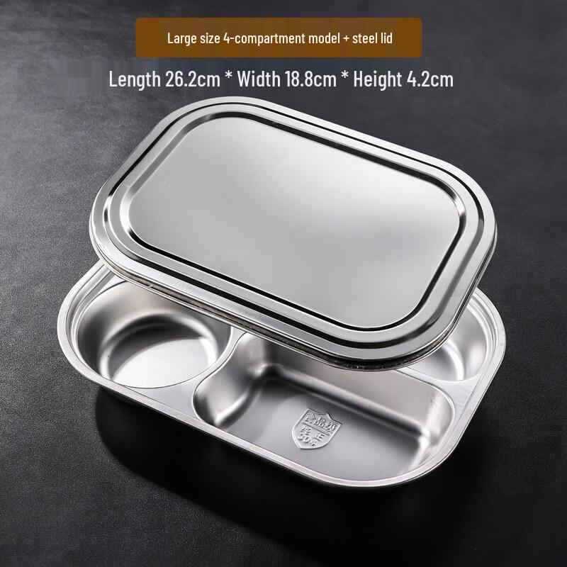 European Style 304 Stainless Steel 4-Compartment Lunch Tray with Lid