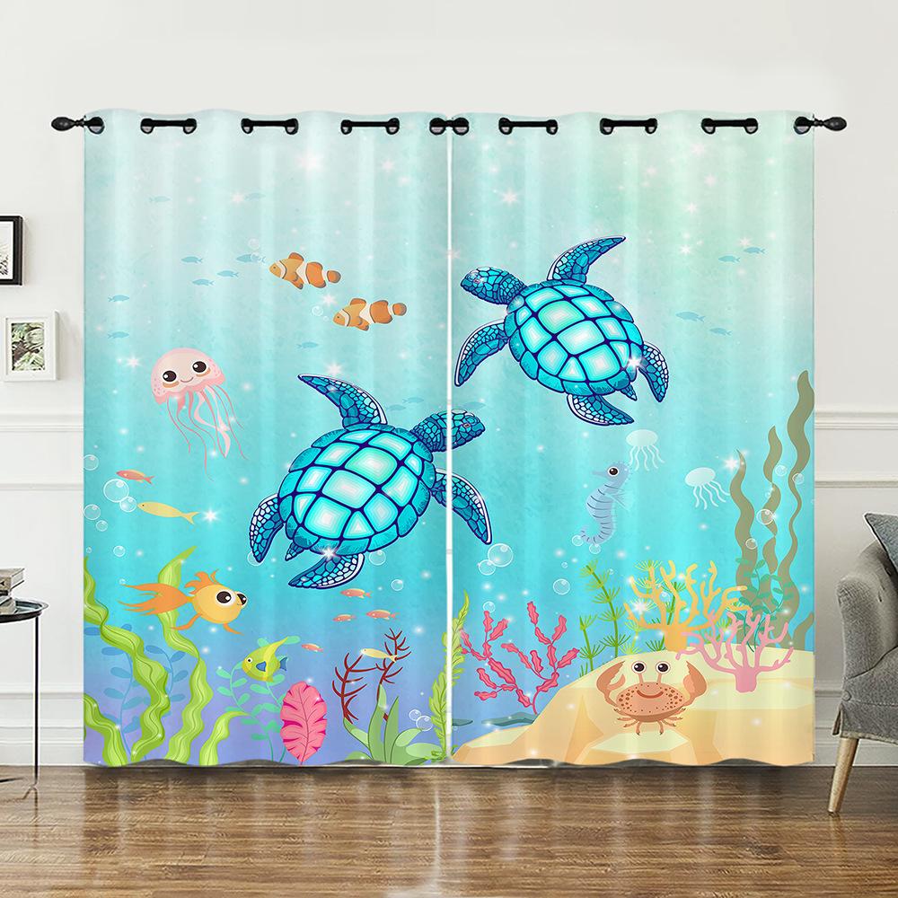 Curtains Marine Animals Sea Turtle Curtains Digital Printing Blackout Curtains No Punching