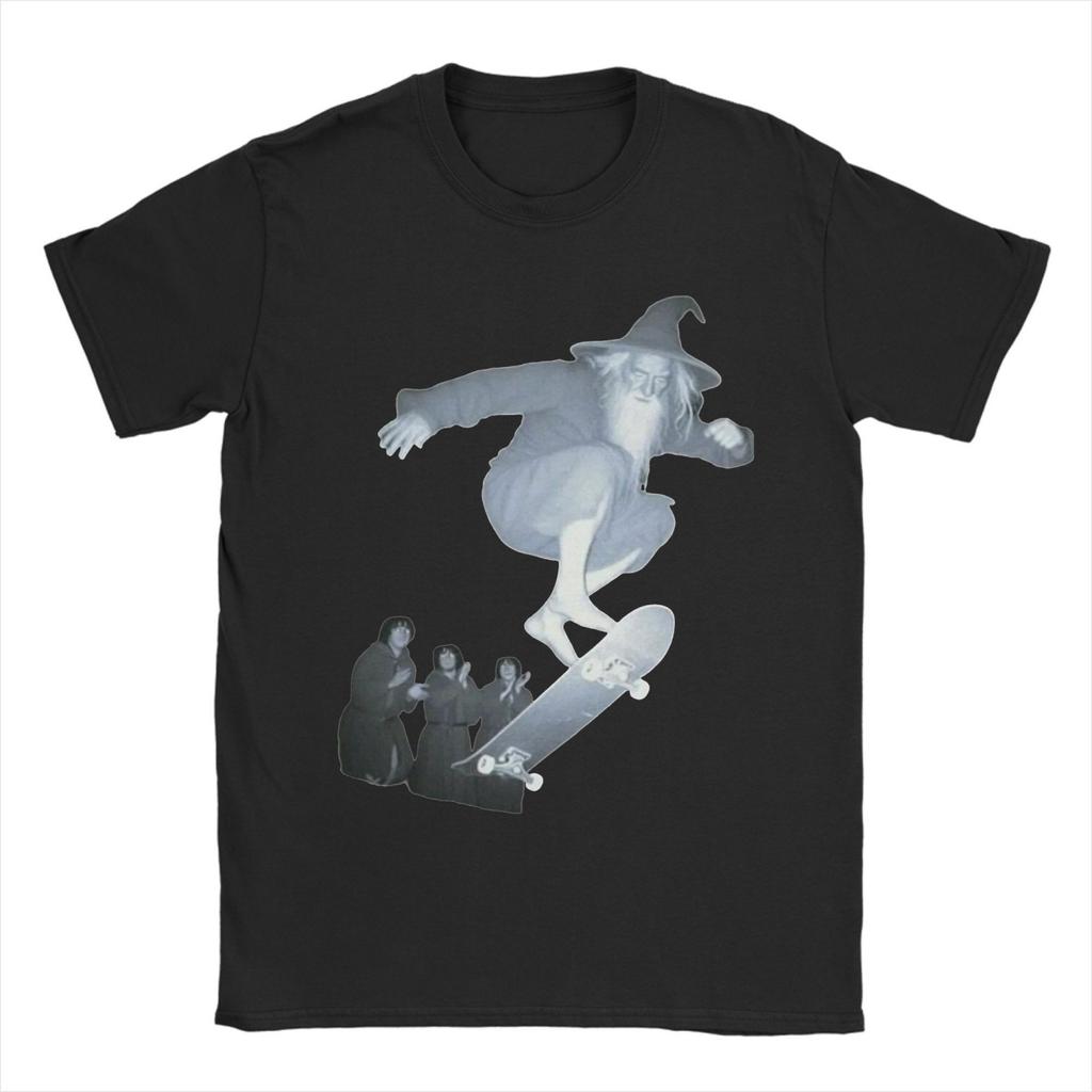 Herren T-Shirts Gandalf auf einem Skateboard 100% Baumwolle T-Shirts Kurzarm L-Lords Of The R-Rings T-Shirt Rundhals Kleidung Bedruckt