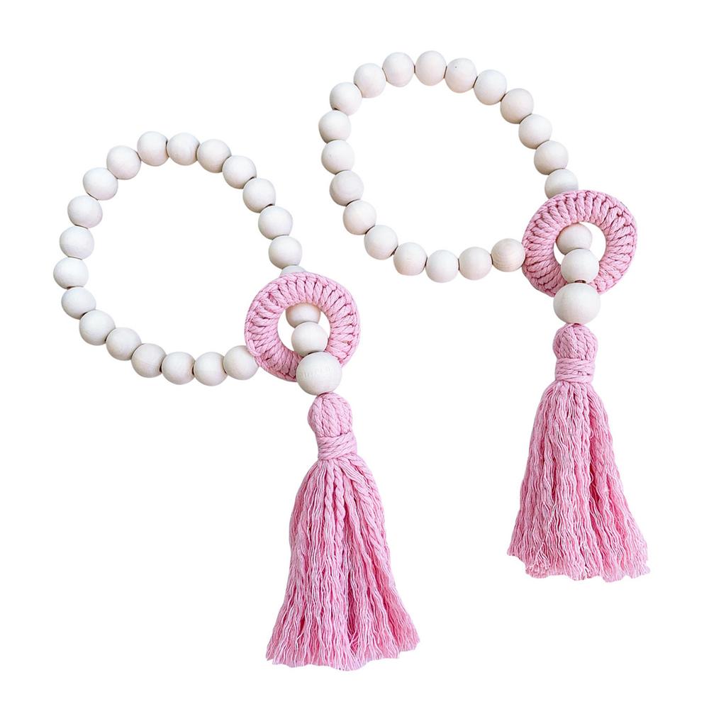 2Pcs Wood Beads Curtain Holdbacks with Tassels for Home and Office Decors Cotton Rope Window Drapery Tiebacks Ties
