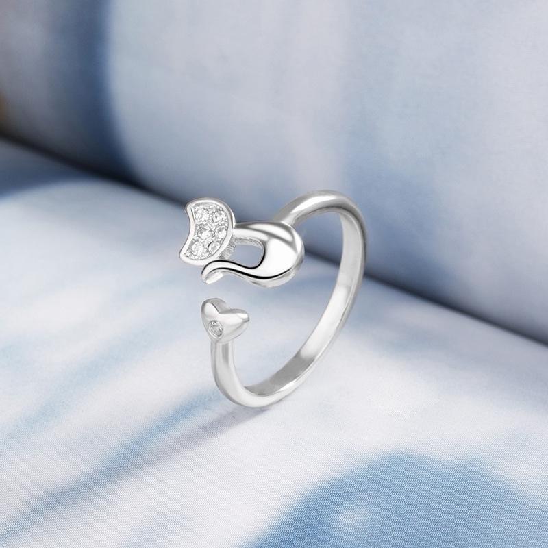 Cute Cat and Mouse Shape Open Ring for Women Antique Silver Color Modern Fashion Girls Finger Accessories Hip Hop Party Jewelry