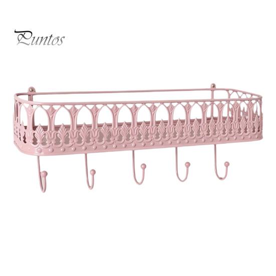 Organizzatore da Parete Robusto, Mensole Galleggianti Montate, Scaffale in Metallo con 5 Ganci, Portachiavi, Supporto Rustico per Piante, Organizer per Posta, Scaffale per Ingresso