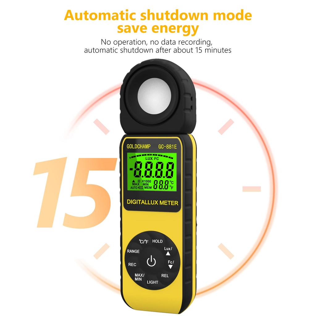 GOLDCHAMP Termometro Misuratore di Luce Digitale Integrato Misurazione Luce con Display Retroilluminato per Luce LED Registrazione Dati di Misura Rotante Adatto per