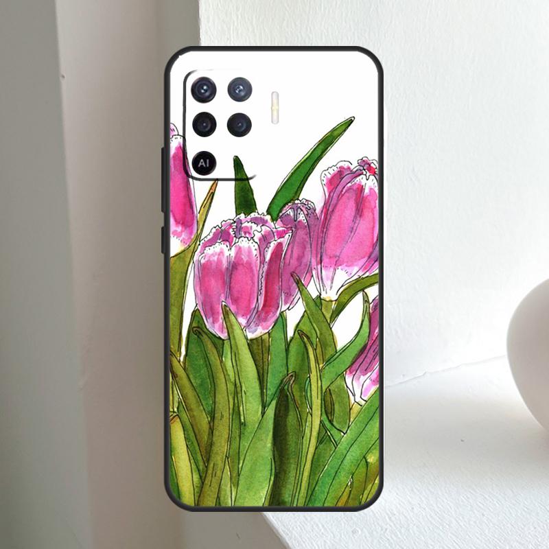 Tulips Flower Spring For OPPO A78 A98 A18 A38 A58 A5 A6 Pro A15 A17 A57 A16 A76 A96 A54 A74 A94 A40 A60 A80 Case