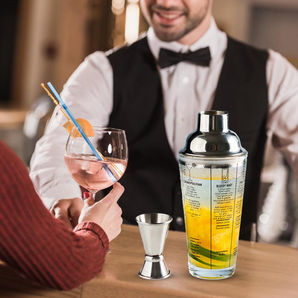 Premium 400ml Glass Cocktail Shaker Set Bartender Set with Mixing Glass Bar Spoon for Home and Professional Use