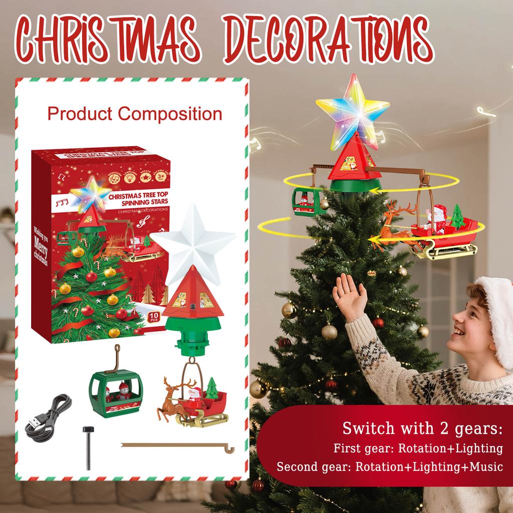 Christmas Tree Topper Spinning Star Animated Funny Xmas Decoration With Musicians For Indoor Home Classroom Party Decor