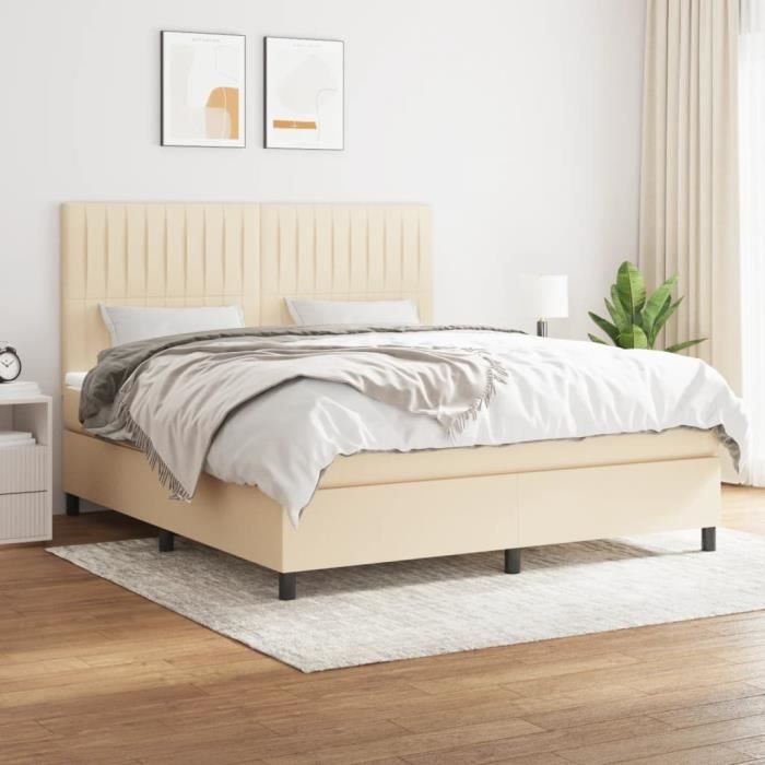 3141950 vidaXL Divan Bed with Mattress Cream 160x200 Cm Fabric
