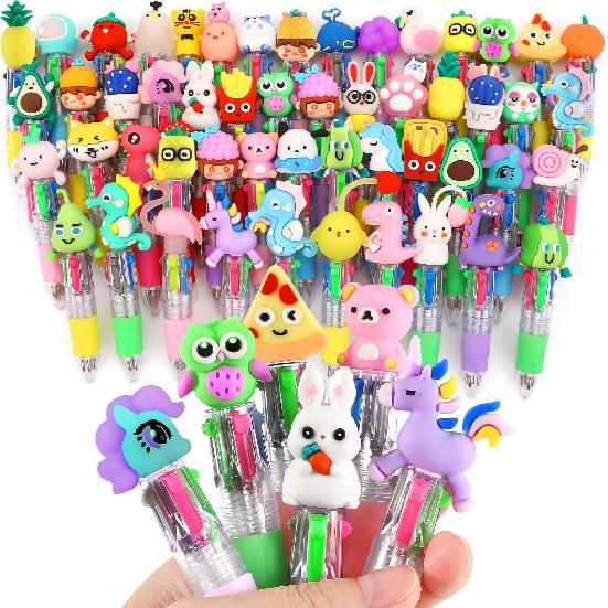 arscniek 40Pcs Multicolor Pen in One, 4-in-1 0.5mm Fine Point Cute Pens, Fun Kawaii Ballpoint Pen for Children's Party Favors, Classroom Prizes,
