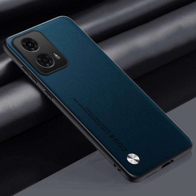 Luxury Plain PU Leather Case For Motorola G24 Back Cover Matte Silicone Full Protection Phone Case For Motorola Moto G24 4G G84 G54