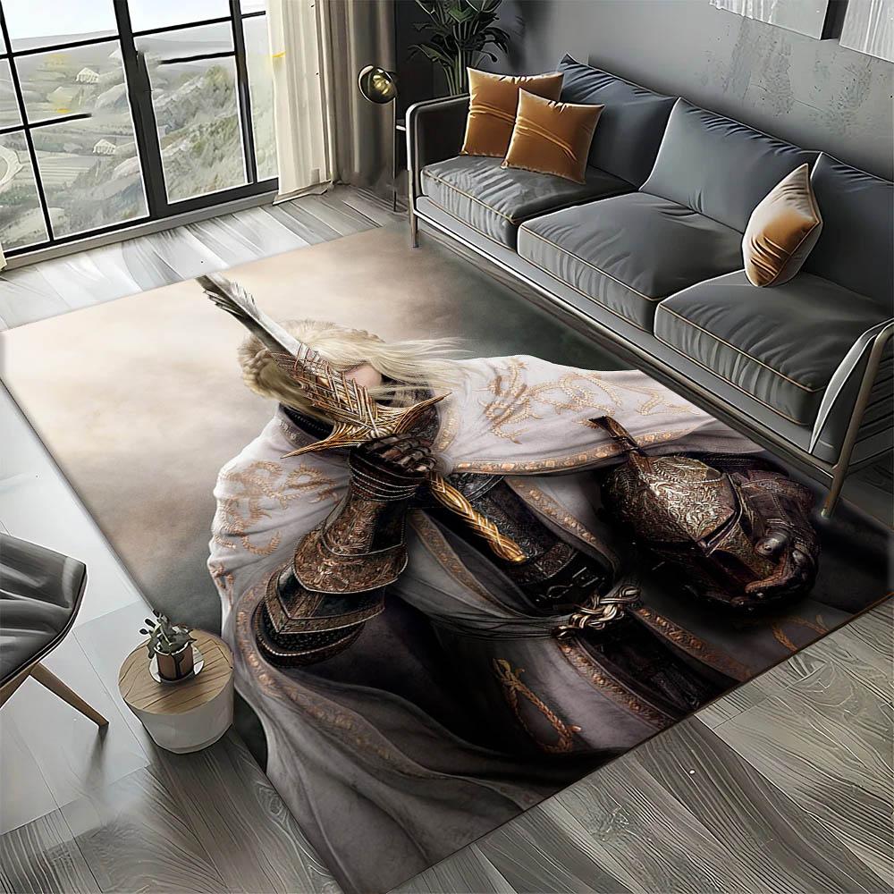 3D E-elden R-Ring Episches Spiel Vintage Karte Teppich Teppich Kunst für Raumdekoration Sofa Weihnachten Halloween Geschenke Teppich Rutschfeste Bodenmatte