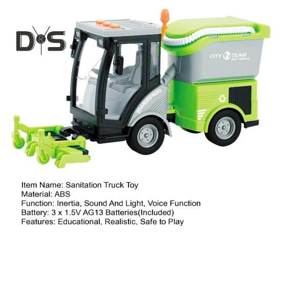 Kinder-Müllwagen-Spielzeug mit Musiklicht, Trägheitsantrieb, realistisches Straßenreinigungsfahrzeugmodell im Maßstab 1/16, pädagogisches Schneeräumwagen-Spielzeug