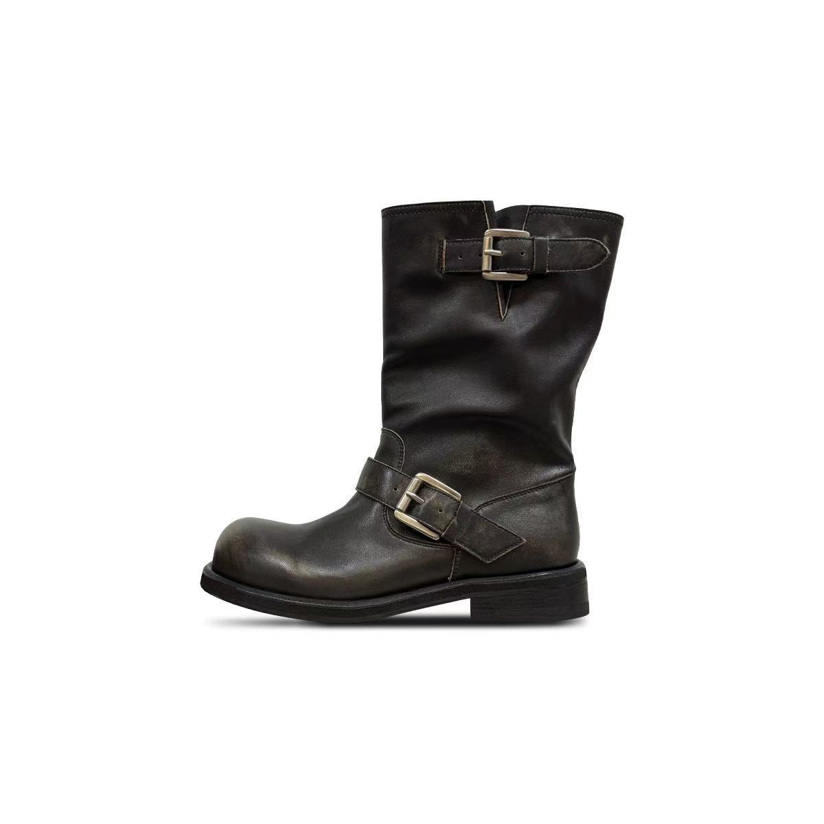 

[Korean designer brand] Washed and scrubbed ultra-soft leather round-headed small boots 35