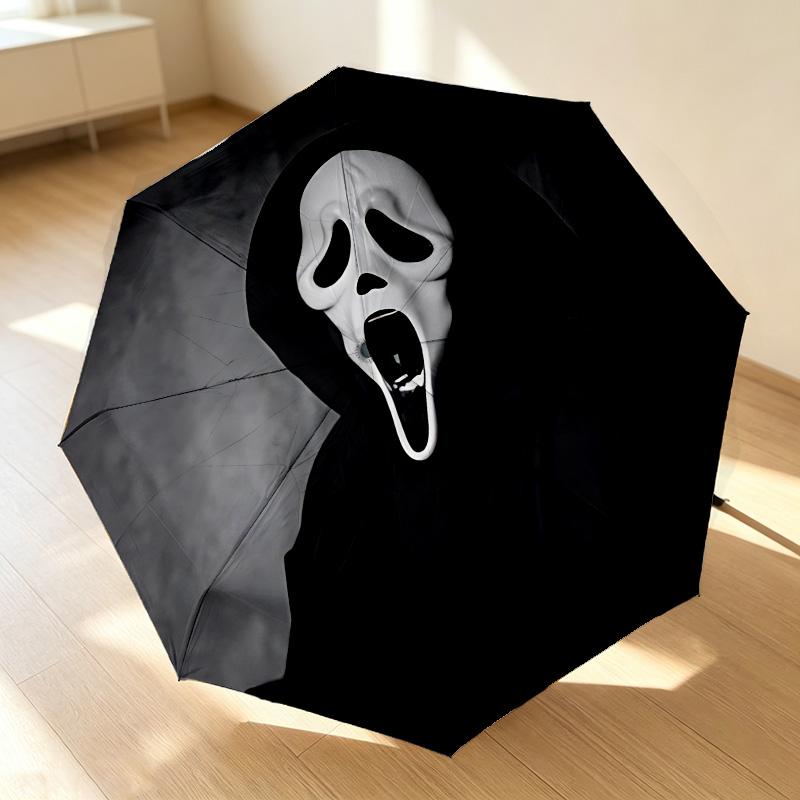 Scream Mask 8 Ribs 3Fold Black Glue Uv Protection Umbrella Sun Protection Rainproof Compact Folding Umbrella For Travel Daily Use C923681