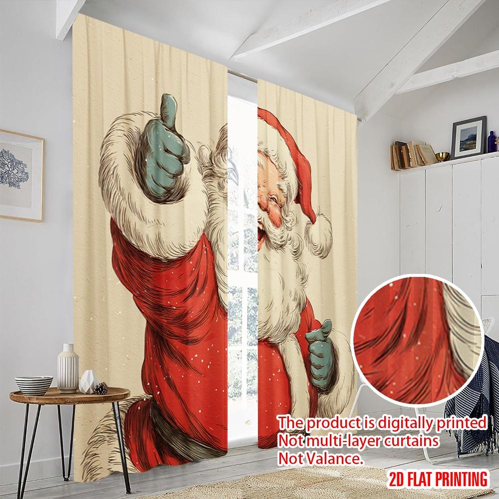 2pcs  2D plane printing Popular Curtains American Santa Claus Polyester Easy Install (without rod) Festive for Kitchen   Bedroom &